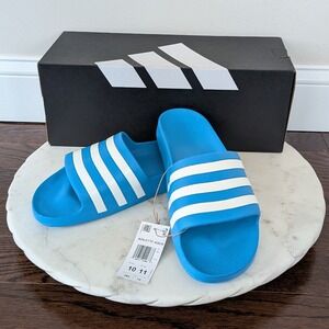Adidas Adilette Aqua Slides Mens 10 Women's 11 Blue White Striped Sandals NIB